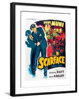 SCARFACE, Paul Muni on French poster art, 1932.-null-Framed Art Print