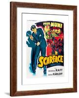 SCARFACE, Paul Muni on French poster art, 1932.-null-Framed Art Print