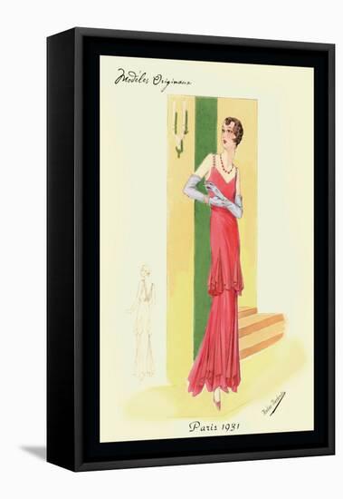 Scarlet Evening Gown-null-Framed Stretched Canvas