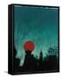 Scarlet Streetlight with Chrysler Building-Robert Cattan-Framed Stretched Canvas