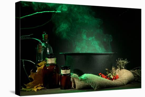 Scary Halloween Laboratory on Dark Color Background-Yastremska-Stretched Canvas