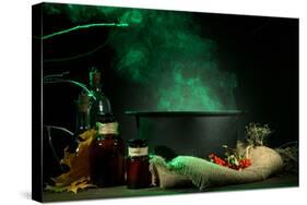 Scary Halloween Laboratory on Dark Color Background-Yastremska-Stretched Canvas