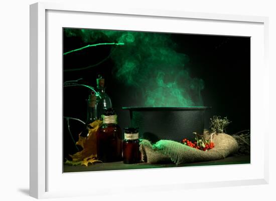 Scary Halloween Laboratory on Dark Color Background-Yastremska-Framed Photographic Print