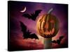 Scary Pumpkin and Bats-Matthias Kulka-Stretched Canvas