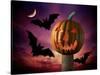 Scary Pumpkin and Bats-Matthias Kulka-Stretched Canvas