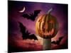 Scary Pumpkin and Bats-Matthias Kulka-Mounted Giclee Print