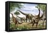 Scelidosaurus, Nothronychus and Argentinosaurus Dinosarus Grazing on Leaves-Stocktrek Images-Framed Stretched Canvas