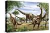 Scelidosaurus, Nothronychus and Argentinosaurus Dinosarus Grazing on Leaves-Stocktrek Images-Stretched Canvas