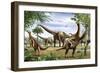 Scelidosaurus, Nothronychus and Argentinosaurus Dinosarus Grazing on Leaves-Stocktrek Images-Framed Art Print