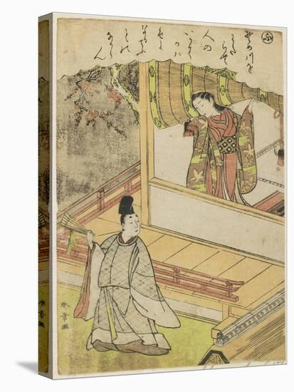 Scene 4 : Court Lady Talking to a Courtier on a Veranda, Late 18th Century-Katsukawa Shunsho-Stretched Canvas