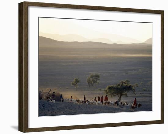 Scene at a Maasai Manyatta, or Homestead, at Dawn in an Arid Part of Northern Tanzania-Nigel Pavitt-Framed Photographic Print