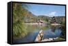 Scene at Black Dragon Pool (Heilongtan) with Boat Carrying Wicker Baskets-Andreas Brandl-Framed Stretched Canvas