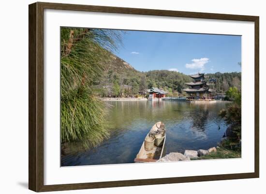 Scene at Black Dragon Pool (Heilongtan) with Boat Carrying Wicker Baskets-Andreas Brandl-Framed Photographic Print