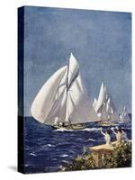 Scene at Cowes Regatta, Sailing Ships Fly Past as the Wind Fills Their Billowing White Sails-T. Friedenson-Stretched Canvas