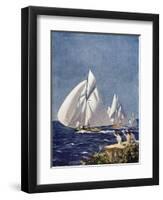 Scene at Cowes Regatta, Sailing Ships Fly Past as the Wind Fills Their Billowing White Sails-T. Friedenson-Framed Photographic Print