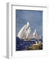 Scene at Cowes Regatta, Sailing Ships Fly Past as the Wind Fills Their Billowing White Sails-T. Friedenson-Framed Photographic Print