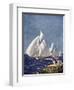 Scene at Cowes Regatta, Sailing Ships Fly Past as the Wind Fills Their Billowing White Sails-T. Friedenson-Framed Photographic Print