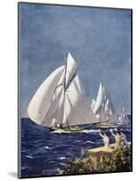 Scene at Cowes Regatta, Sailing Ships Fly Past as the Wind Fills Their Billowing White Sails-T. Friedenson-Mounted Photographic Print