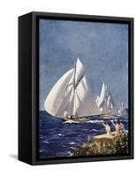 Scene at Cowes Regatta, Sailing Ships Fly Past as the Wind Fills Their Billowing White Sails-T. Friedenson-Framed Stretched Canvas