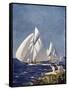 Scene at Cowes Regatta, Sailing Ships Fly Past as the Wind Fills Their Billowing White Sails-T. Friedenson-Framed Stretched Canvas