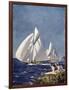Scene at Cowes Regatta, Sailing Ships Fly Past as the Wind Fills Their Billowing White Sails-T. Friedenson-Framed Photographic Print