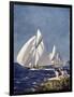 Scene at Cowes Regatta, Sailing Ships Fly Past as the Wind Fills Their Billowing White Sails-T. Friedenson-Framed Photographic Print