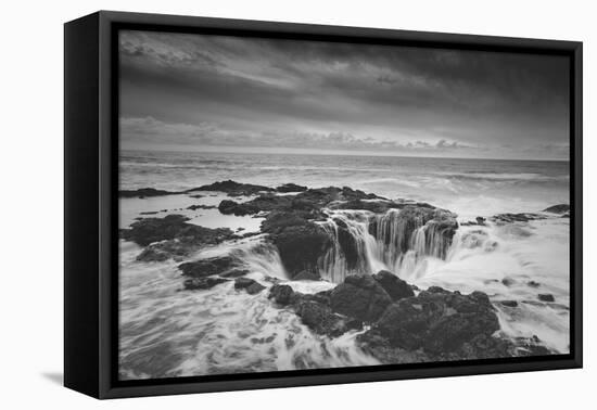 Scene at Thor's Well in Black and White, Oregon Coast-null-Framed Stretched Canvas