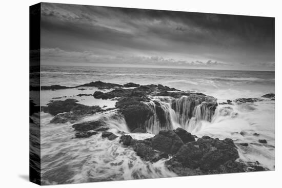 Scene at Thor's Well in Black and White, Oregon Coast-null-Stretched Canvas