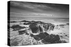 Scene at Thor's Well in Black and White, Oregon Coast-null-Stretched Canvas