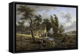 Scène champêtre-Jean-Louis Demarne-Framed Stretched Canvas