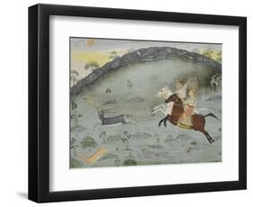 Scène de chasse: le sultan Amar Singh et un prince poursuivant deux gazelles-null-Framed Premium Giclee Print