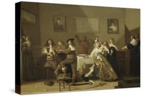 Scene De Taverne - Tavern Scene, by Hals, Dirck (1591-1656). Oil on Wood, 1639. Dimension : 39,7X60-Dirck Hals-Stretched Canvas