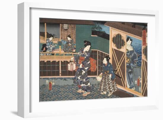 Scene from Genji Monogatari (Tale of Genji) by Murasaki Shibuku (B. 978) C. 1860 (Colour Woodblock-Kunisada Utagawa-Framed Giclee Print