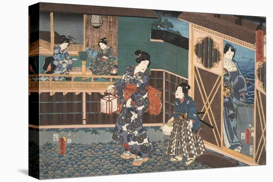 Scene from Genji Monogatari (Tale of Genji) by Murasaki Shibuku (B. 978) C. 1860 (Colour Woodblock-Kunisada Utagawa-Stretched Canvas