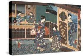 Scene from Genji Monogatari (Tale of Genji) by Murasaki Shibuku (B. 978) C. 1860 (Colour Woodblock-Kunisada Utagawa-Stretched Canvas