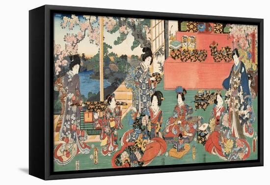 Scene from Genji Monogatari (Tale of Genji) by Murasaki Shibuku (B. 978) C. 1860 (Colour Woodblock-Kunisada Utagawa-Framed Stretched Canvas