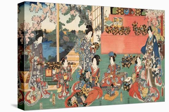 Scene from Genji Monogatari (Tale of Genji) by Murasaki Shibuku (B. 978) C. 1860 (Colour Woodblock-Kunisada Utagawa-Stretched Canvas