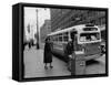 Scene from Seattle During Free Ride Day, with People Boarding a Bus-null-Framed Stretched Canvas