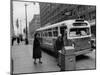 Scene from Seattle During Free Ride Day, with People Boarding a Bus-null-Mounted Photographic Print