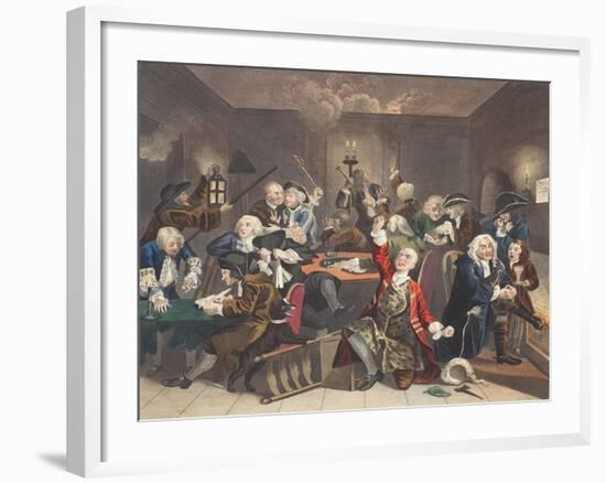 Scene in a Gaming House, Plate VI from 'A Rake's Progress, Illustration from 'Hogarth Restored:…-William Hogarth-Framed Giclee Print
