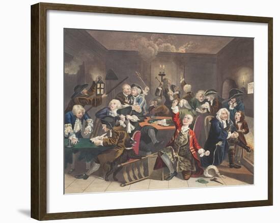 Scene in a Gaming House, Plate VI from 'A Rake's Progress, Illustration from 'Hogarth Restored:…-William Hogarth-Framed Giclee Print