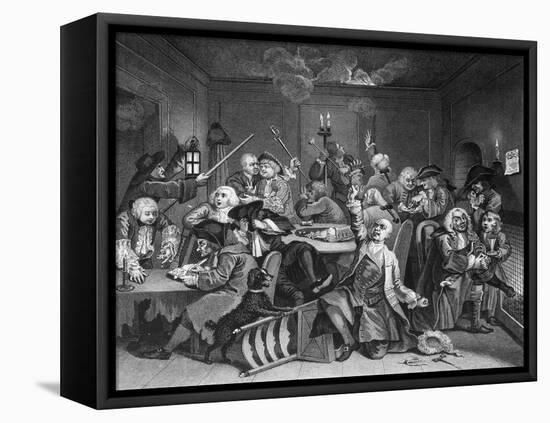 Scene in a Gaming House, Plate Vi from 'A Rake's Progress'-William Hogarth-Framed Stretched Canvas