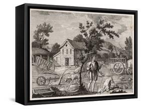 Scene in a Saxon Farmyard with Pigs and Poultry Carts and Various Implements-null-Framed Stretched Canvas