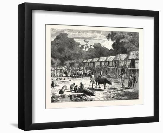 Scene in a Village in the Laos Country-null-Framed Premium Giclee Print