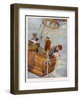 Scene in the Basket of a Balloon. One Man Consults the Altimeter-null-Framed Photographic Print