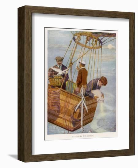 Scene in the Basket of a Balloon. One Man Consults the Altimeter-null-Framed Photographic Print