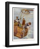 Scene in the Basket of a Balloon. One Man Consults the Altimeter-null-Framed Photographic Print