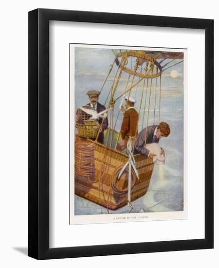 Scene in the Basket of a Balloon. One Man Consults the Altimeter-null-Framed Photographic Print