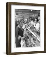 Scene Inside a Butchers Shop, Doncaster, South Yorkshire, 1965-Michael Walters-Framed Photographic Print