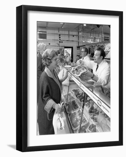 Scene Inside a Butchers Shop, Doncaster, South Yorkshire, 1965-Michael Walters-Framed Photographic Print